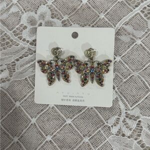 NEW Colorful Goldtone Butterfly Pierced Earrings